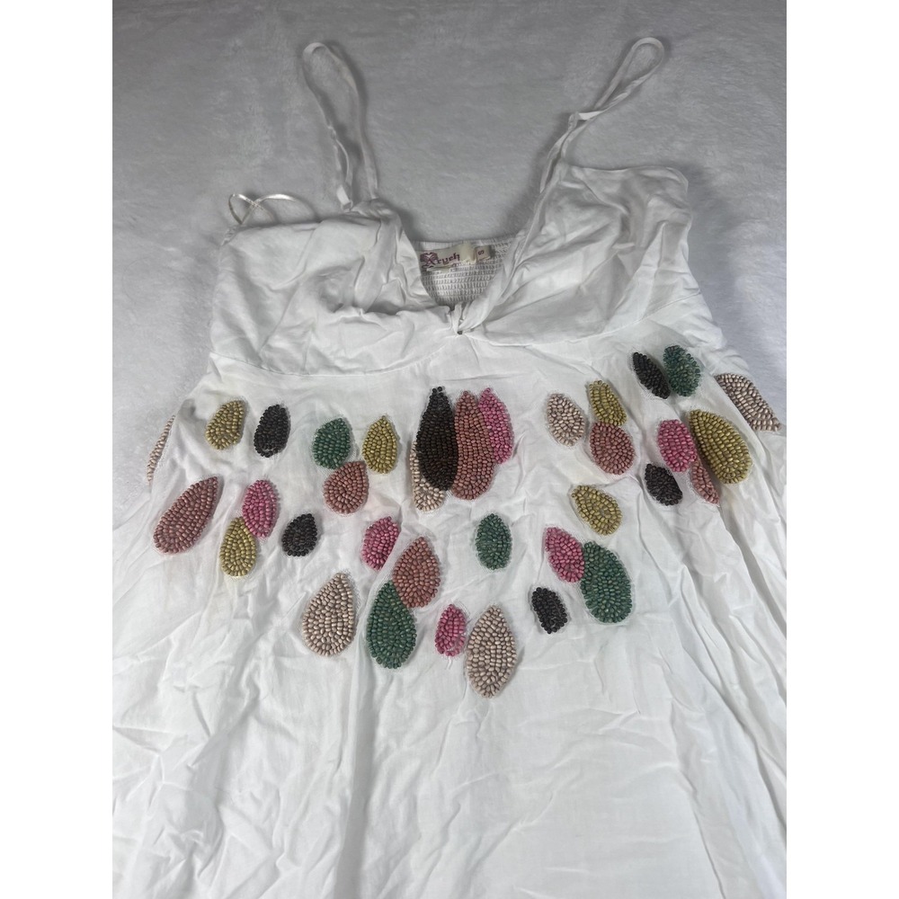 Aryeh Dress Womens S White Beaded Smocked Cotton Sundress Boho‎ Summer Geometric